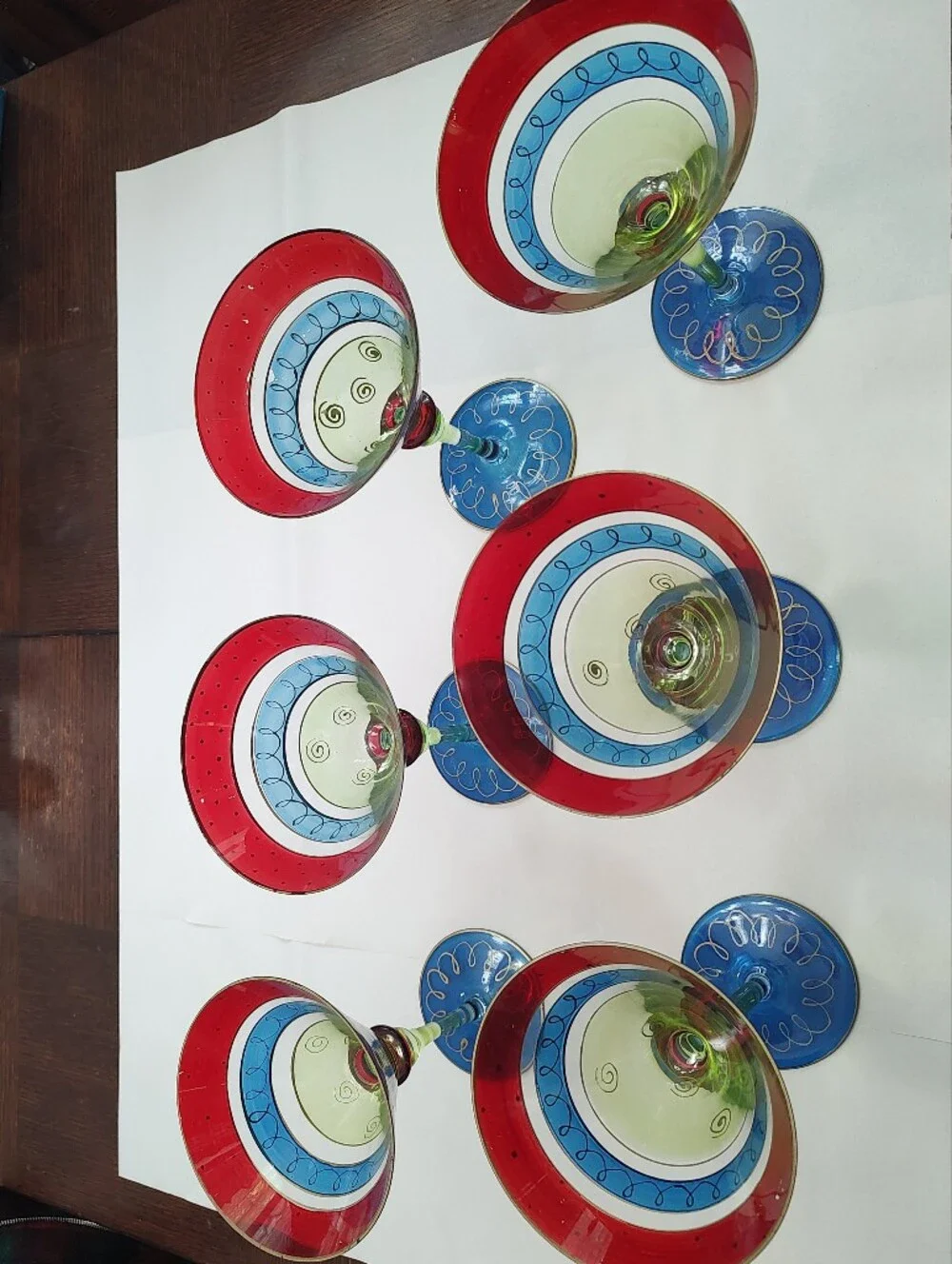 Pier 1 Boho Retro Romania Martini Glasses Hand Painted Fun Party Swirl Bar Set 6